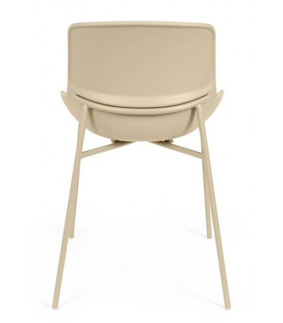 Silla nórdica beige de polipropileno y metal, cómoda y ligera.4
