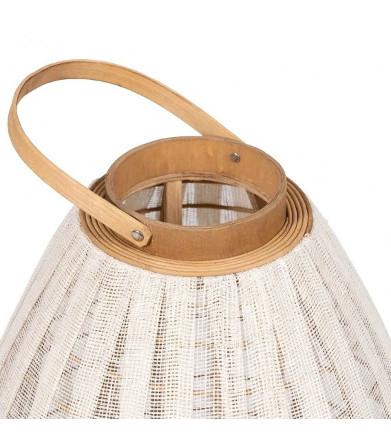 Portavelas XXL de bambú, lino crudo y cristal, estilo colonial.1