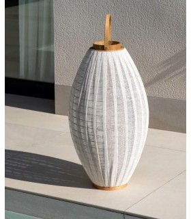 Portavelas XXL de bambú, lino crudo y cristal, estilo colonial. Mdmhogar