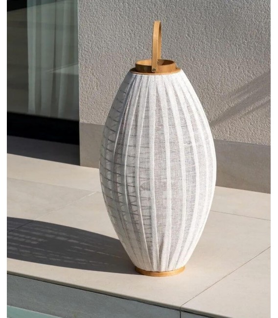 Portavelas XXL de bambú, lino crudo y cristal, estilo colonial. Mdmhogar