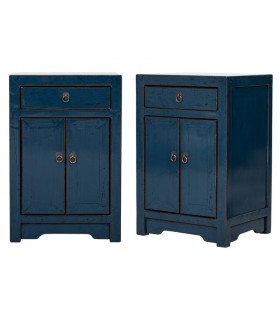 Set de 2 mesitas orientales azules, madera maciza y lacado artesanal. Mdmhogar