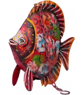 Portavelas colgante étnico con forma de pez, metal pintado a mano. Mdmhogar