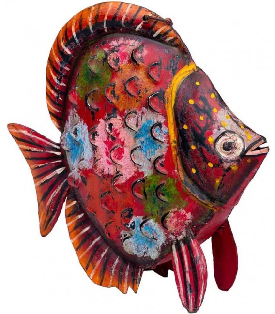 Portavelas colgante étnico con forma de pez, metal pintado a mano.2