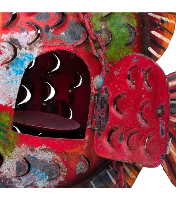 Portavelas colgante étnico con forma de pez, metal pintado a mano.4