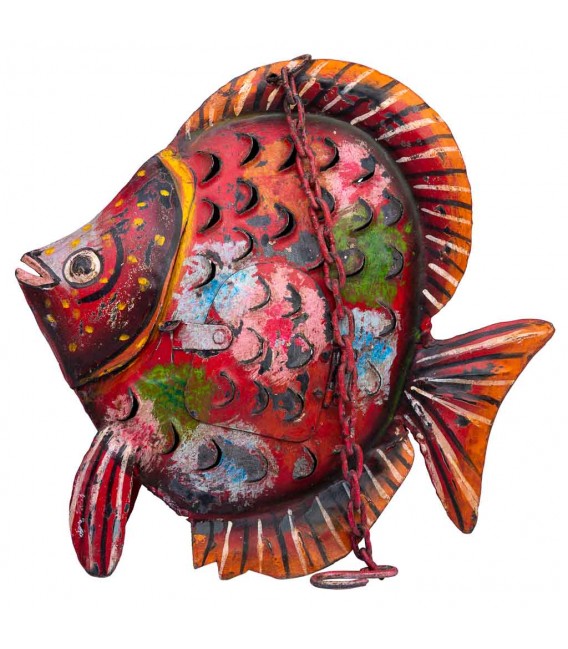 Portavelas colgante étnico con forma de pez, metal pintado a mano.5