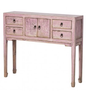 Consola oriental en madera malva decapada, con 4 cajones y 2 puertas. Mdmhogar