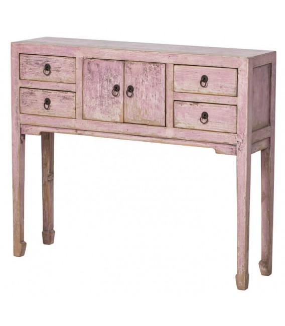 Consola oriental en madera malva decapada, con 4 cajones y 2 puertas. Mdmhogar