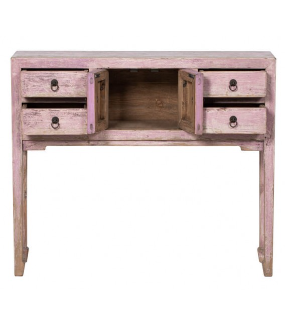 Consola oriental en madera malva decapada, con 4 cajones y 2 puertas.1