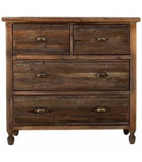 Cómoda de madera reciclada con 4 cajones y estilo rústico boho.