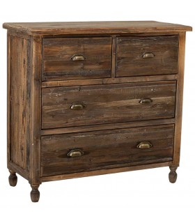Cómoda de madera reciclada con 4 cajones y estilo rústico boho. Mdmhogar