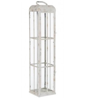Portavelas alto de metal y cristal blanco con acabado envejecido. Mdmhogar