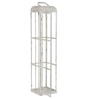 Portavelas alto de metal y cristal blanco con acabado envejecido