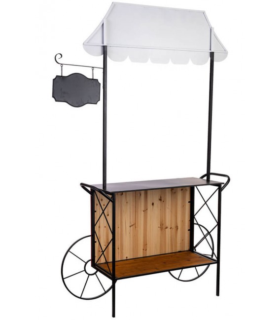 Carro expositor market vintage en metal negro, madera y rojo.1