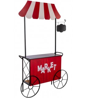 Carro expositor market vintage en metal negro, madera y rojo. Mdmhogar