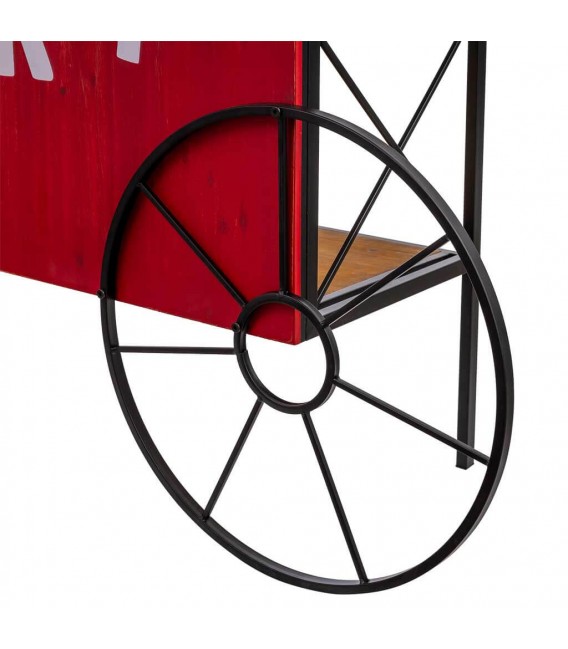 Carro expositor market vintage en metal negro, madera y rojo.3