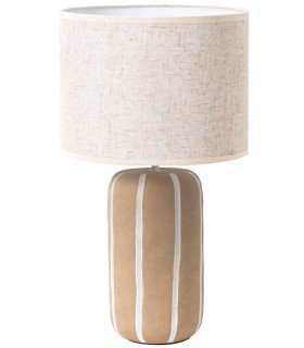 Lámpara de sobremesa ibicenca en cerámica beige y pantalla jaspeada Mdmhogar