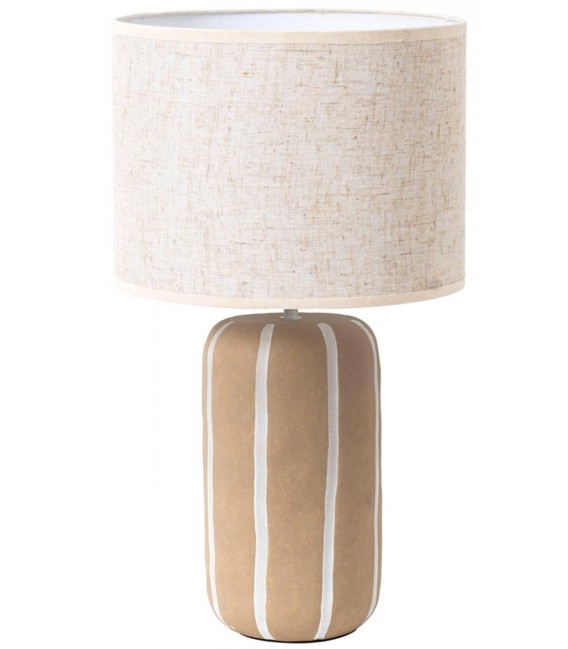 Lámpara de sobremesa ibicenca en cerámica beige y pantalla jaspeada Mdmhogar