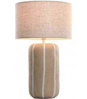 Lámpara de sobremesa ibicenca en cerámica beige y pantalla jaspeada