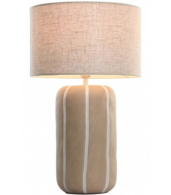 Lámpara de sobremesa ibicenca en cerámica beige y pantalla jaspeada