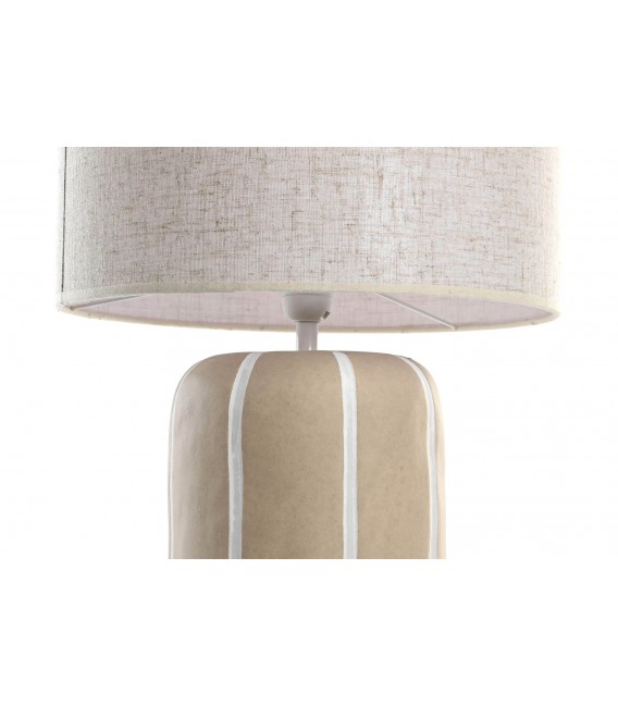 Lámpara de sobremesa ibicenca en cerámica beige y pantalla jaspeada1