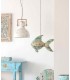 Porta velas colgante forma de pez acabado envejecido azul y blanco. Mdmhogar