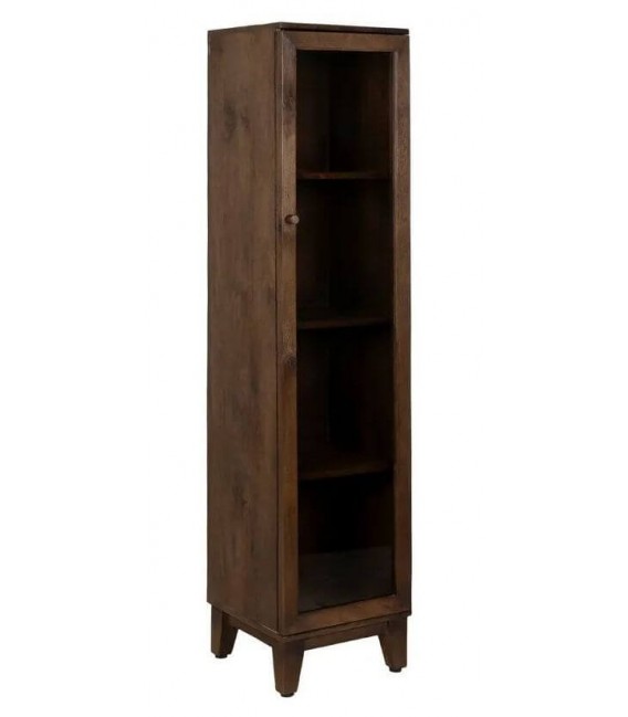 Vitrina alta de madera de mango y cristal con acabado nogal oscuro. Mdmhogar