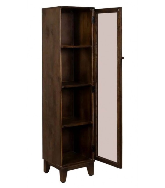 Vitrina alta de madera de mango y cristal con acabado nogal oscuro.1