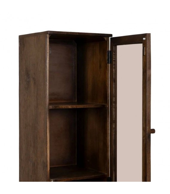 Vitrina alta de madera de mango y cristal con acabado nogal oscuro.3