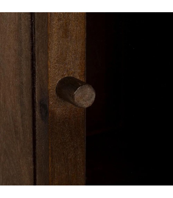 Vitrina alta de madera de mango y cristal con acabado nogal oscuro.4