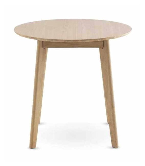 Mesa redonda nórdica de madera clara para comedores pequeños.1