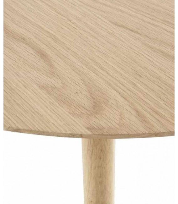 Mesa redonda nórdica de madera clara para comedores pequeños.3