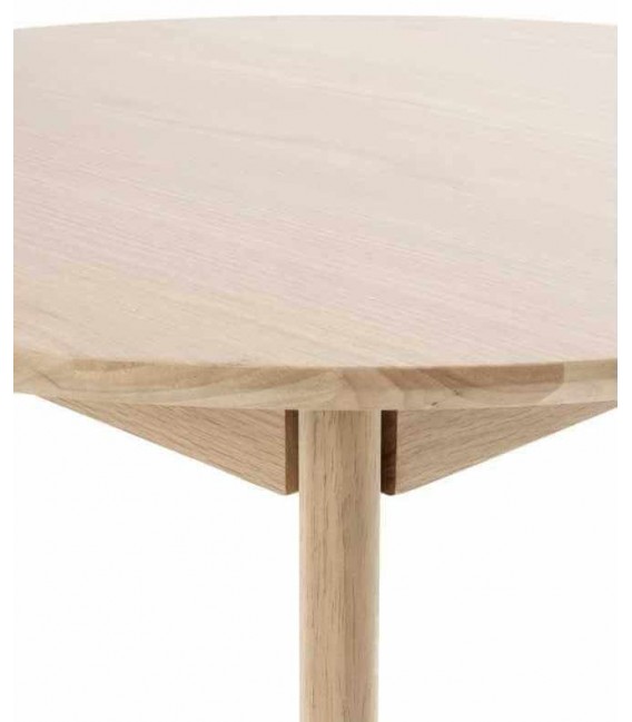 Mesa redonda nórdica de madera clara para comedores pequeños.4