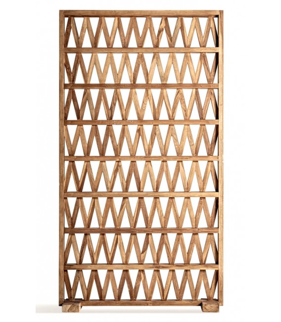 Biombo artesanal de madera de teca estilo colonial y acabado natural. Mdmhogar