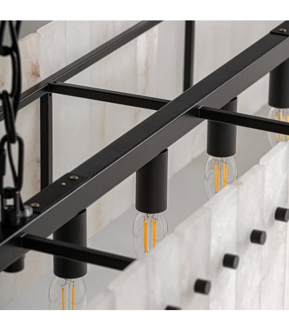 Lámpara de techo rectangular de mármol blanco y metal negro mate.4