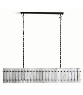 Lámpara de techo rectangular de mármol blanco y metal negro mate.