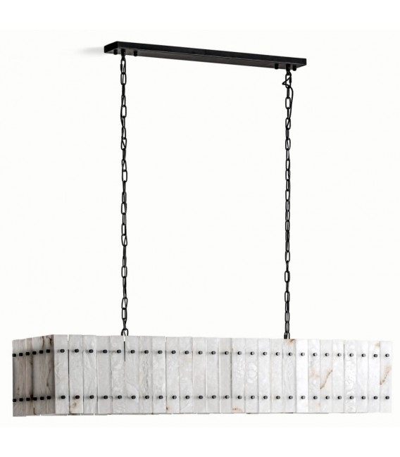 Lámpara de techo rectangular de mármol blanco y metal negro mate. Mdmhogar