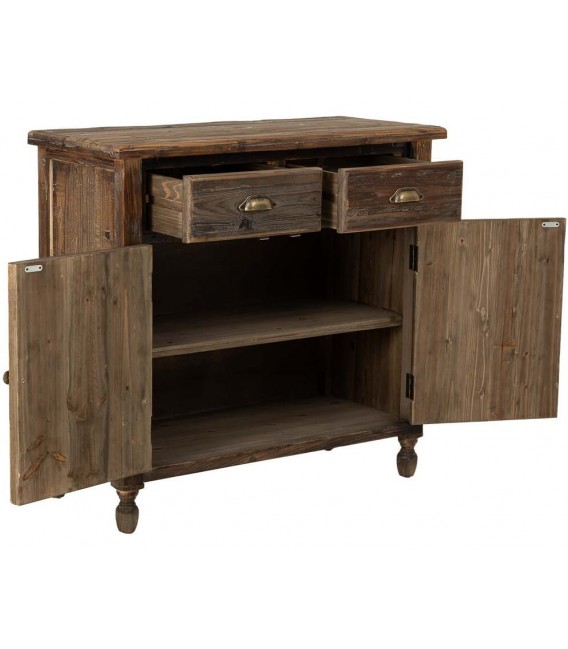 Taquillón rústico boho de madera reciclada con 2 cajones y 2 puertas.1