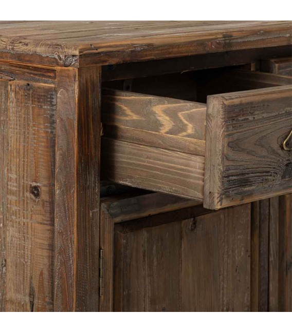 Taquillón rústico boho de madera reciclada con 2 cajones y 2 puertas.2