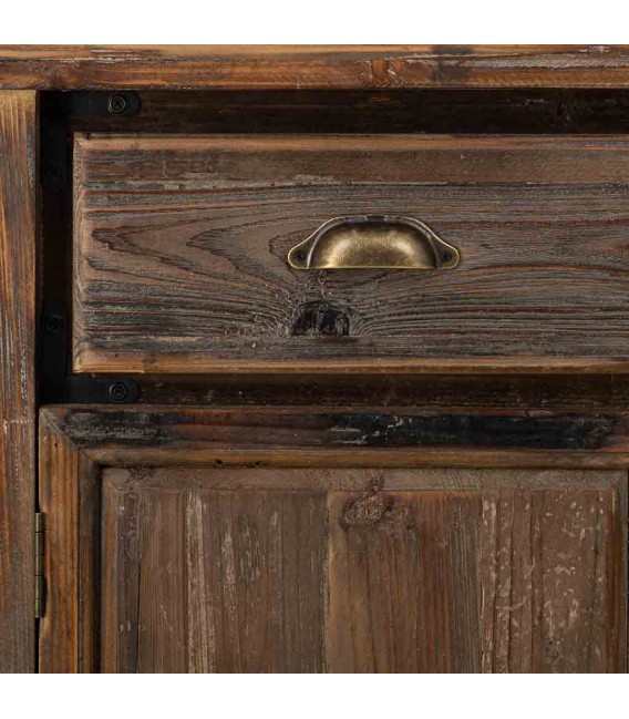 Taquillón rústico boho de madera reciclada con 2 cajones y 2 puertas.3