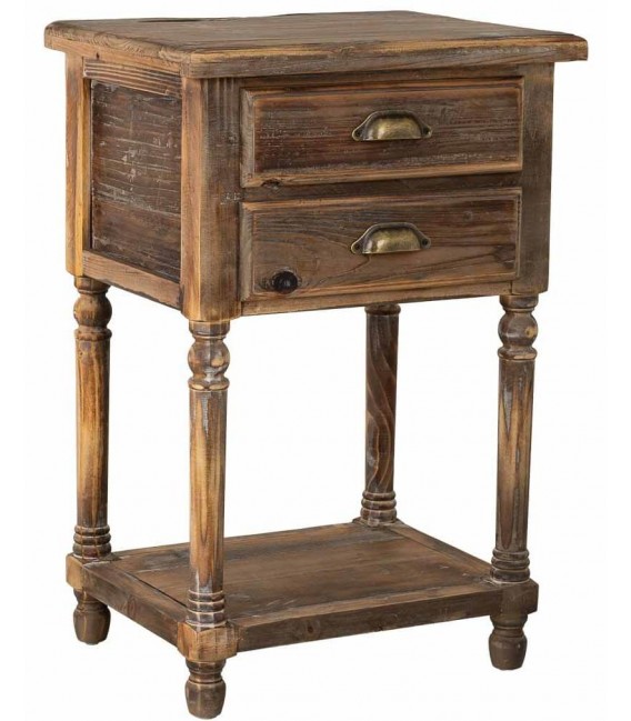 Mesita de noche de madera reciclada con 2 cajones y balda inferior. Mdmhogar