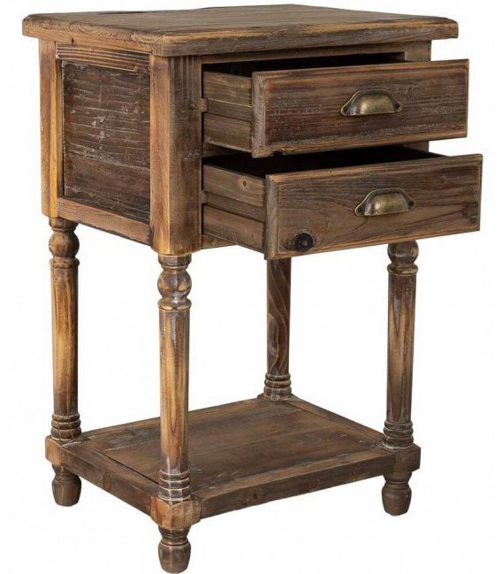 Mesita de noche de madera reciclada con 2 cajones y balda inferior.1