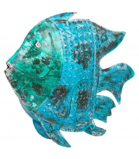Figura porta velas colgante XL azul y verde, metal envejecido artesanal. Mdmhogar