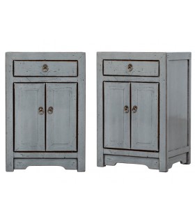 Pareja mesitas de noche orientales grises, pino macizo gris. Mdmhogar