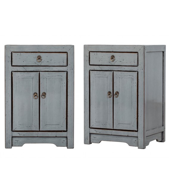 Pareja mesitas de noche orientales grises, pino macizo gris. Mdmhogar