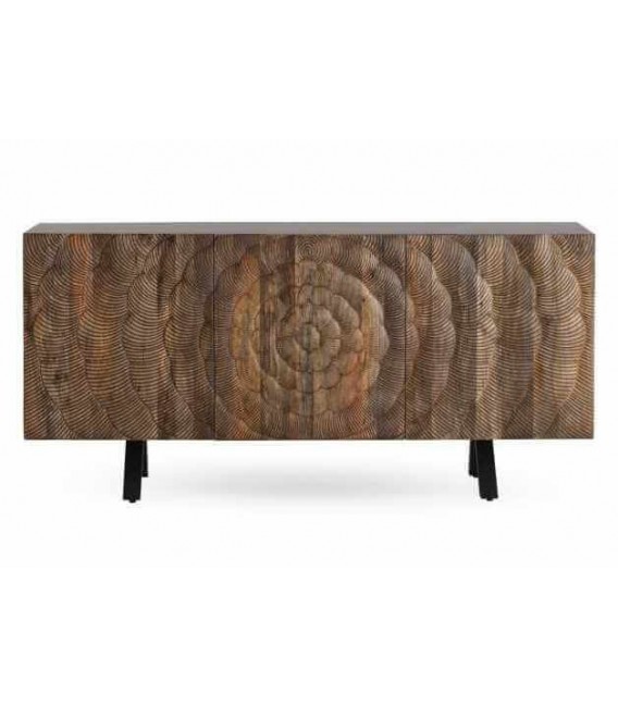 Aparador boho madera tallada patas negras. Diseño artístico y único.2