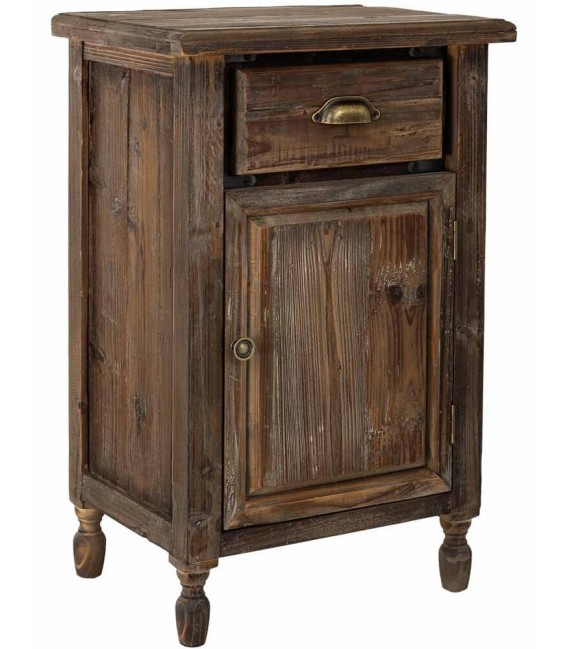 Mesita de noche rústica en madera reciclada con puerta y cajón. Mdmhogar