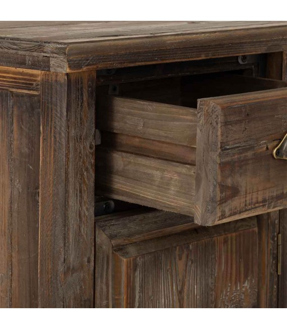 Mesita de noche rústica en madera reciclada con puerta y cajón.2