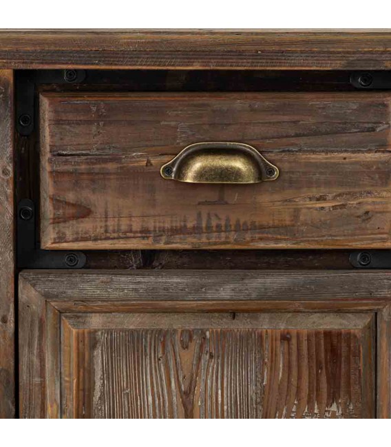 Mesita de noche rústica en madera reciclada con puerta y cajón.3