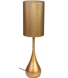 Lámpara alta dorada art decó con pantalla acanalada metálica.