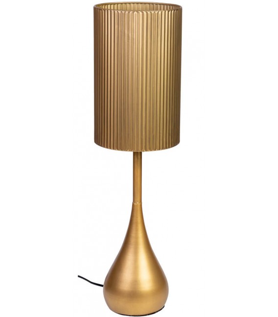 Lámpara alta dorada art decó con pantalla acanalada metálica.